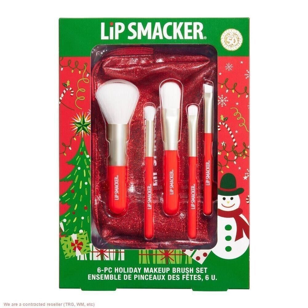 Lip Smacker Red Holiday Makeup Eyeshadow & Eyeliner Brush 6-Pieces Set with Bag